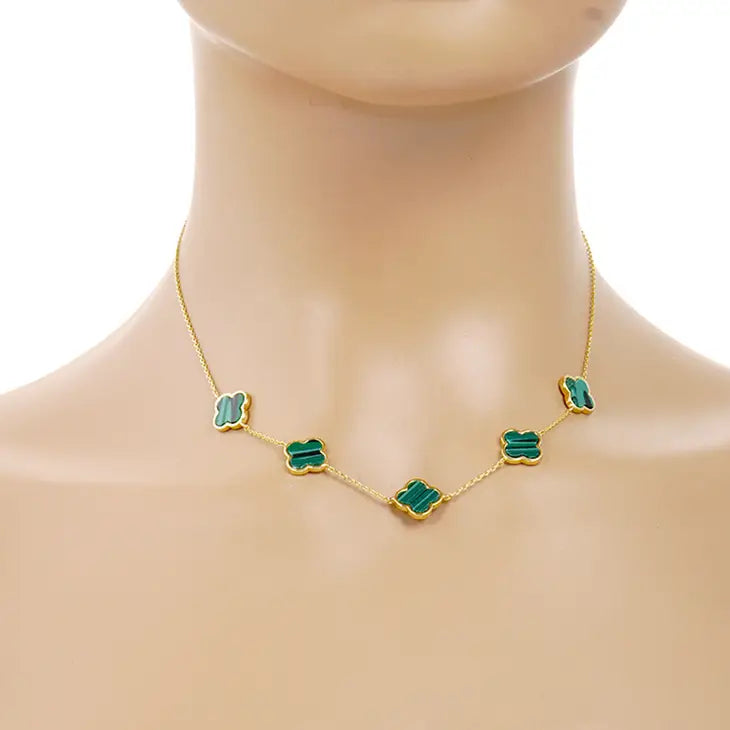 Gold-Plated Linked Colored Clover Necklace