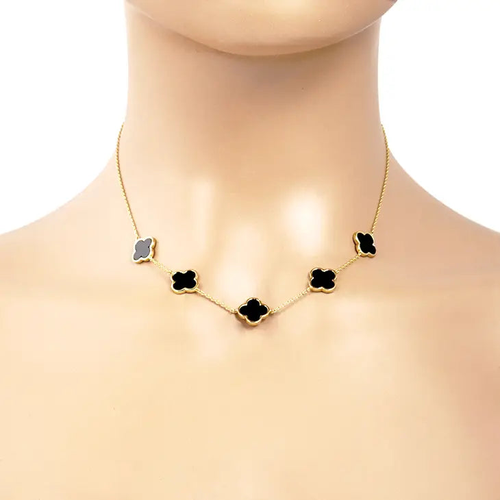 Gold-Plated Linked Colored Clover Necklace