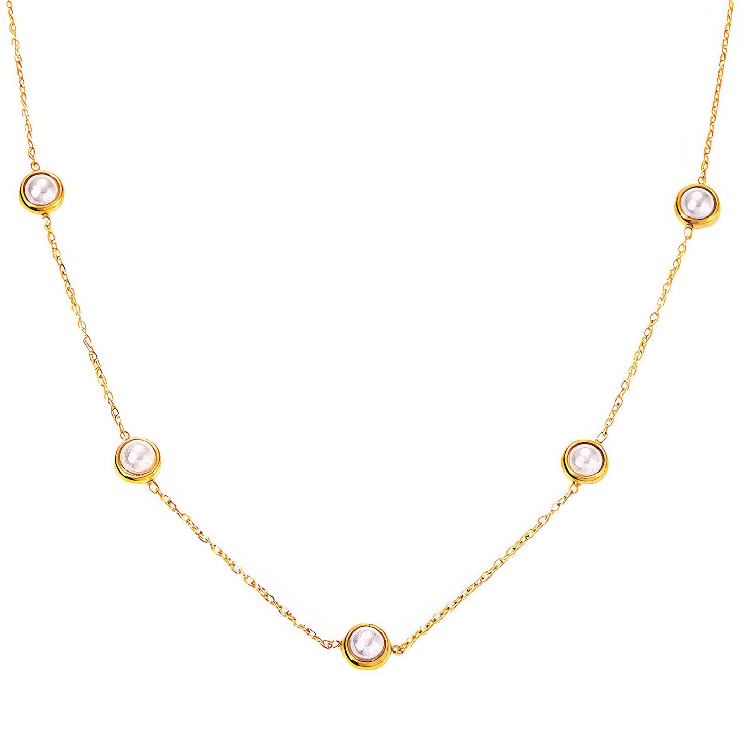 Dainty Necklace  5 Piece Pearl Balls