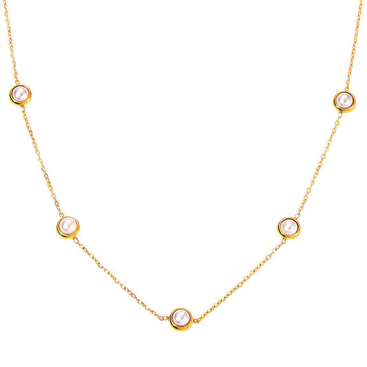 Dainty Necklace  5 Piece Pearl Balls