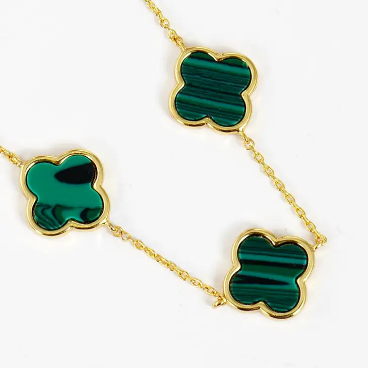 Gold-Plated Linked Colored Clover Necklace