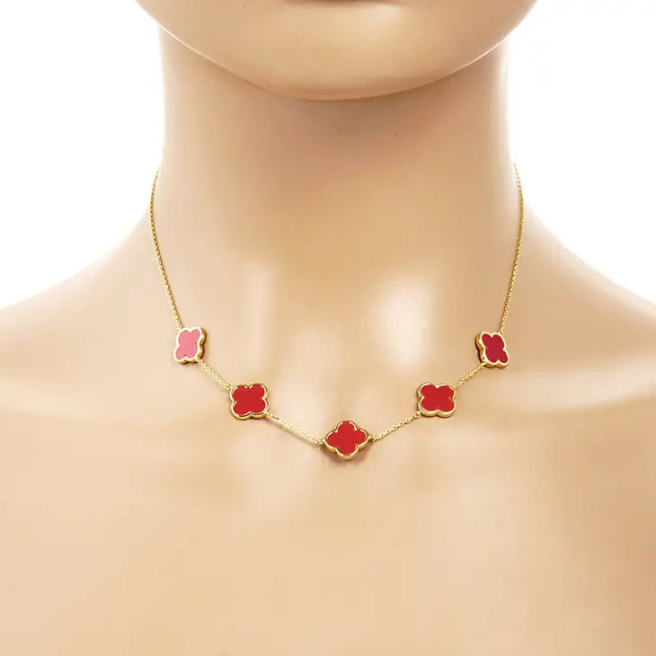 Gold-Plated Linked Colored Clover Necklace