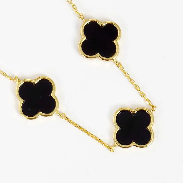 Gold-Plated Linked Colored Clover Necklace