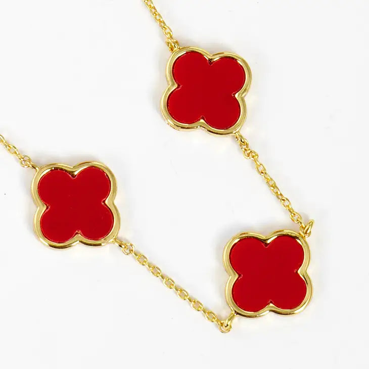 Gold-Plated Linked Colored Clover Necklace