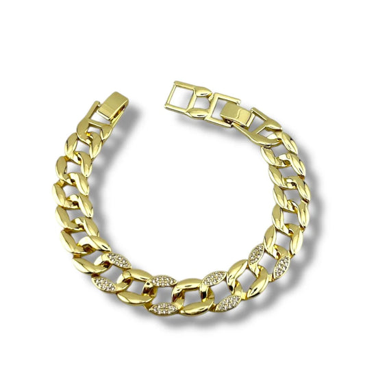 Gold Cuban Link Bracelet with Crystal Accents
